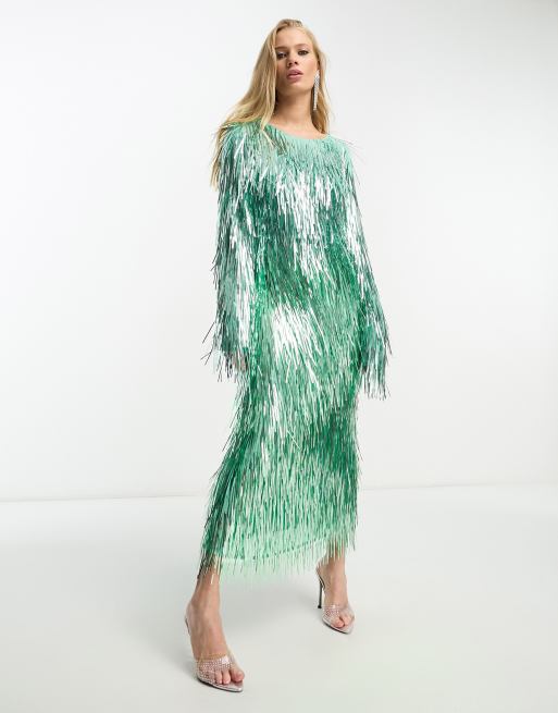 ASOS EDITION metallic fringe crop top in green - part of a set, 4 of 4