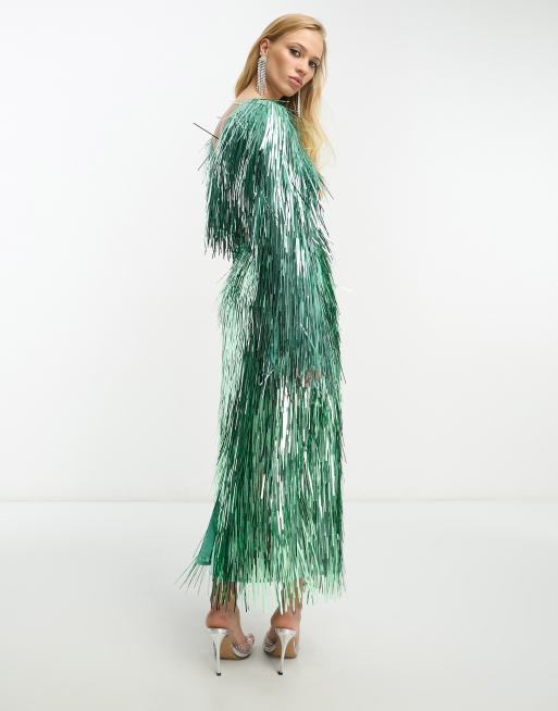 ASOS EDITION metallic fringe midi skirt in green - part of a set, 2 of 4
