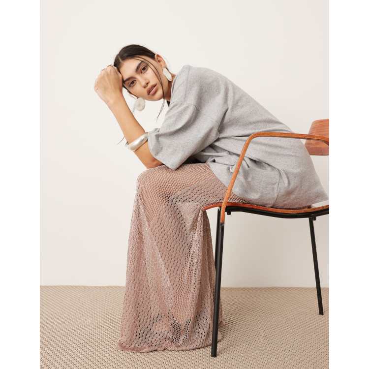 ASOS EDITION metallic knitted sheer sweeping maxi skirt in