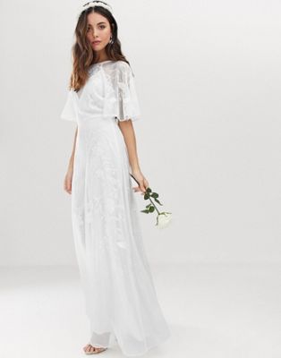 ASOS EDITION – Mia – Brautkleid mit Stickerei und Flatterärmeln-Weiß