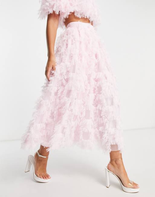 ASOS EDITION – Midaxi-Rock in Zuckerrosa aus strukturiertem Netzstoff