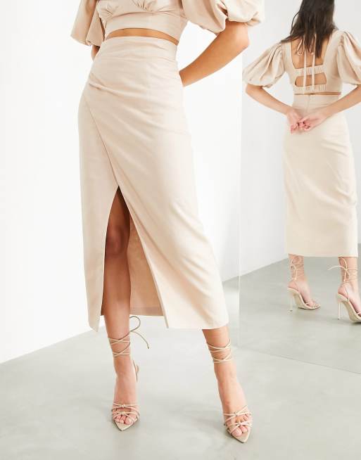 ASOS EDITION – Midaxikjol av linne med lårhög slits, del av set, 4 av 4