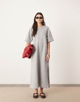 ASOS EDITION - Midaxikleid aus schwerem Jersey in Grau mit kastigem Schnitt und Ziernähten