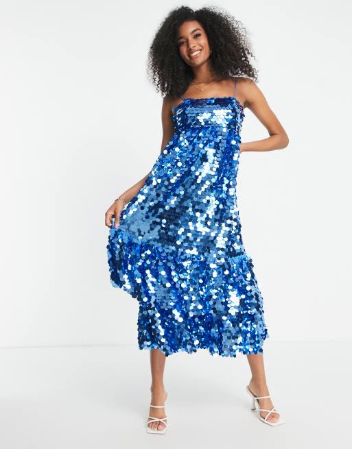 ASOS EDITION - Midi cami-jurk met lagen en lovertjes in blauw | ASOS