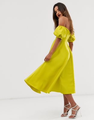 yellow puff sleeve dress
