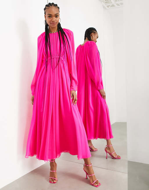 bright pink midi dress