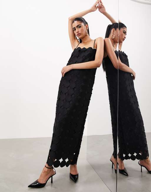 ASOS EDITION - Midi-jurk met cirkels en cami-bandjes in zwart