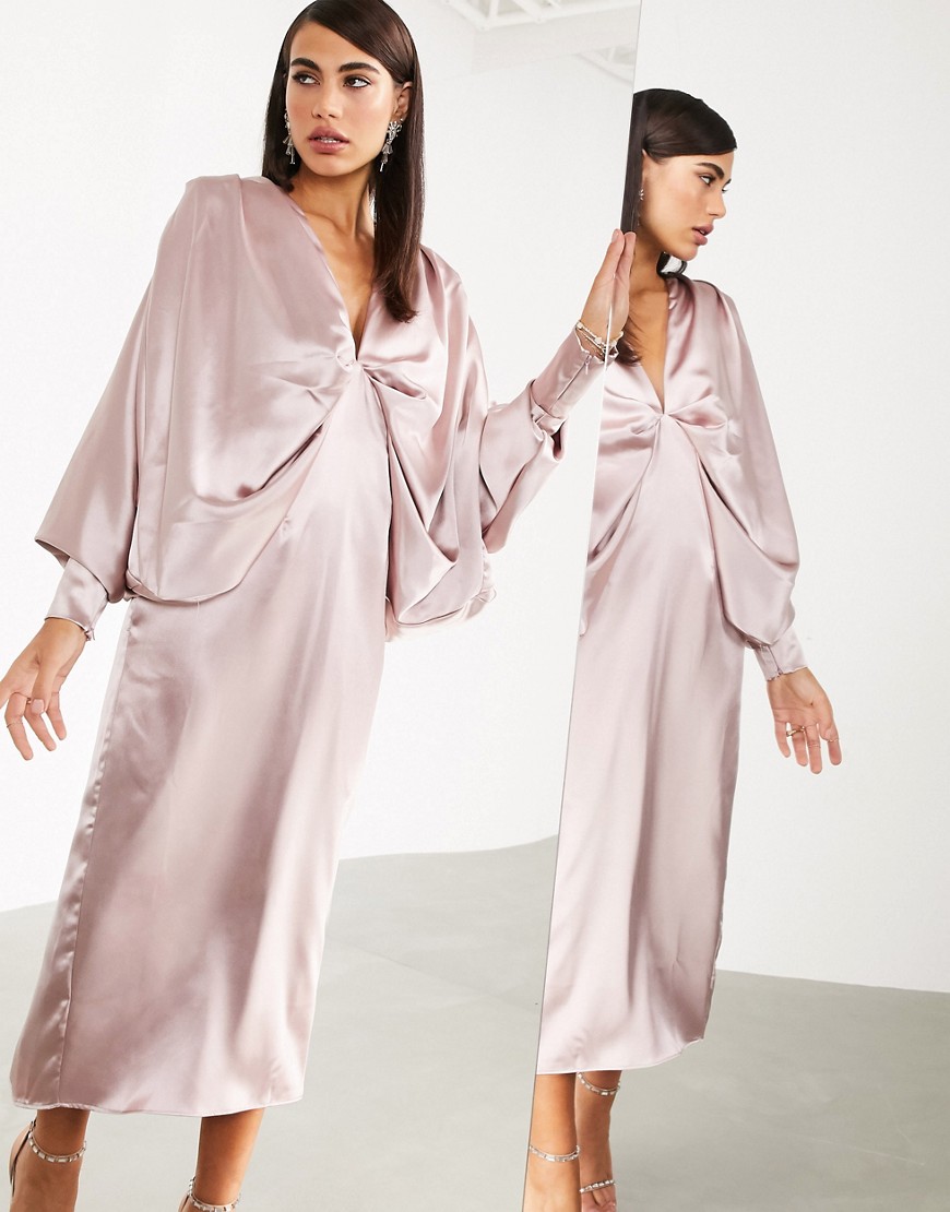 ASOS EDITION - Midi-jurk met extreme kimonomouwen-Roze