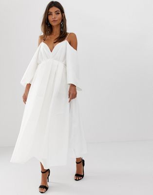 ASOS EDITION - Midi-jurk met gekruiste achterkant van geruit organza-Wit