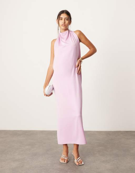 ASOS EDITIOn - Midi jurk met halternek en gedrapeerd detail in lila