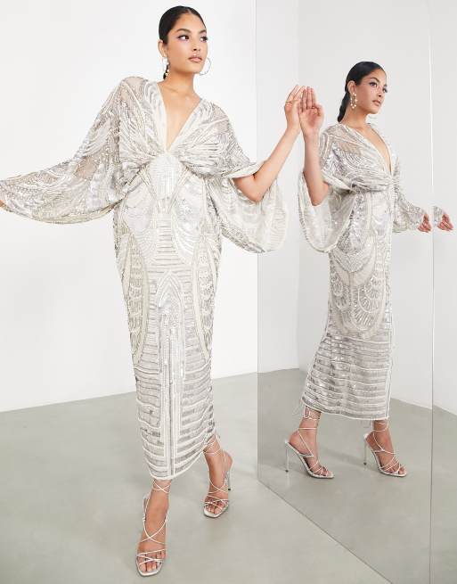 ASOS EDITION - Midi jurk met kimonomouw en lovertjes en pareltjes