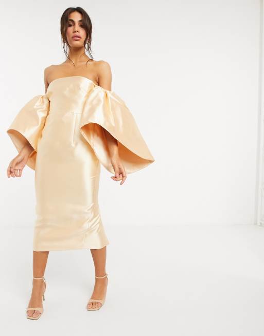 ASOS EDITION - Midi-jurk met structuur en grote mouwen