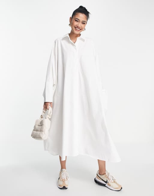 ASOS EDITION - Midi oversized overhemdjurk in wit