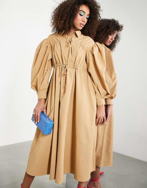 ASOS EDITION midi shirt dress with drawstring and balloon sleeve