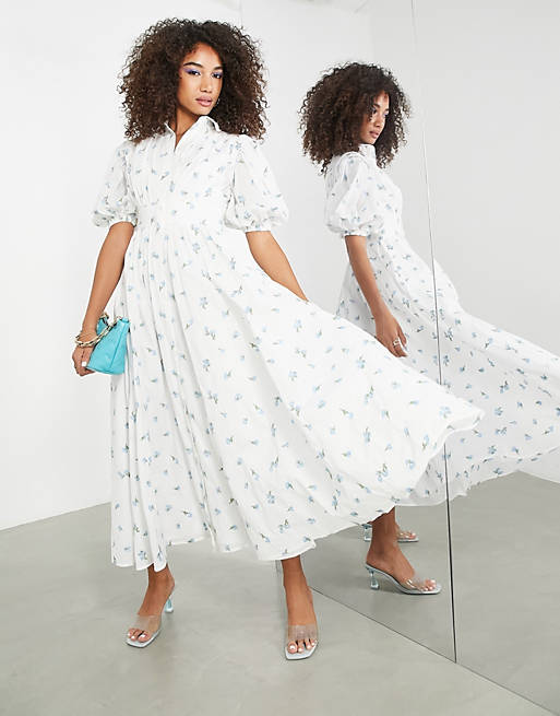 ASOS EDITION midi shirt dress with embroidered ditsy floral