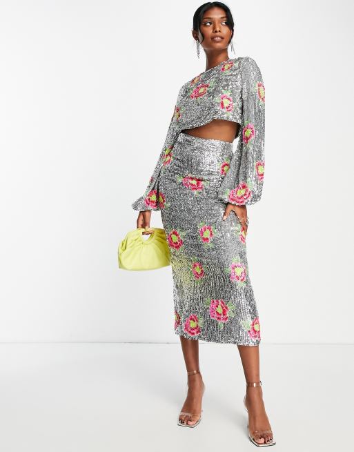 ASOS EDITION midi skirt in floral sequin