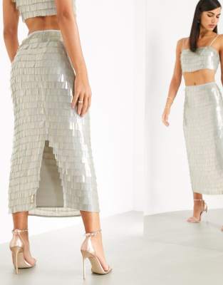 ASOS EDITION midi skirt in teardrop sequin co-ord-Green