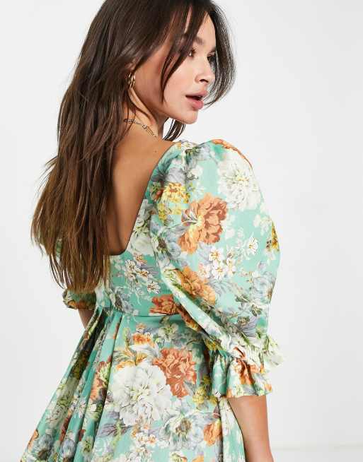 ASOS EDITION - Midikjole med empire-snit og fuld nederdel i grønt blomstermønster, 3 af 4