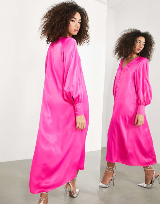 ASOS EDITION - Midikjole med knapper foran i pink, 2 af 4