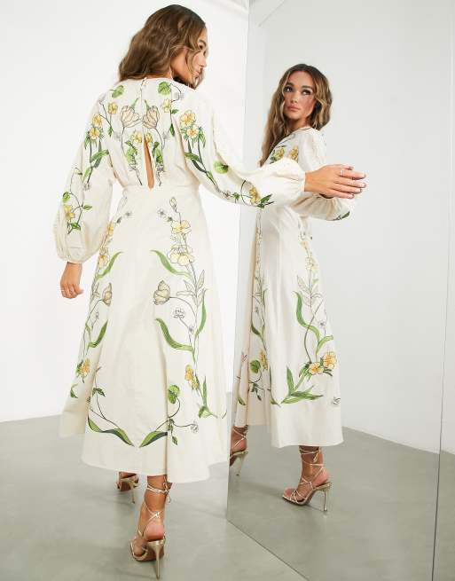 ASOS EDITION – Midikleid in Cremeweiß mit großer Blattstickerei, 4 von 4