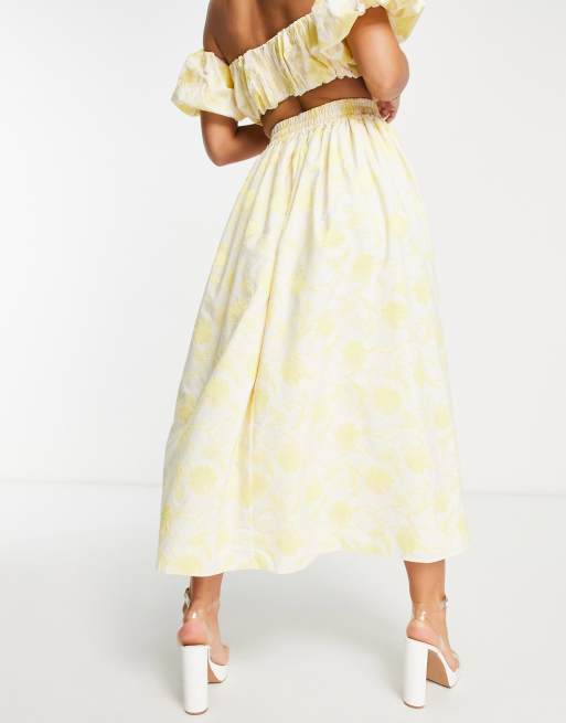 ASOS EDITION - Midirok van jacquard met elastische taille en gele bloemenprint, 3 van 4