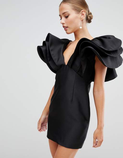 ASOS mini cocktail dress with dramatic shoulder ASOS