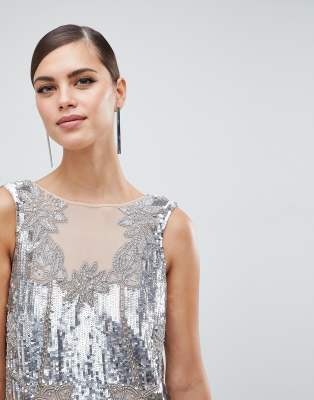 asos edition sequin fringe skater mini dress
