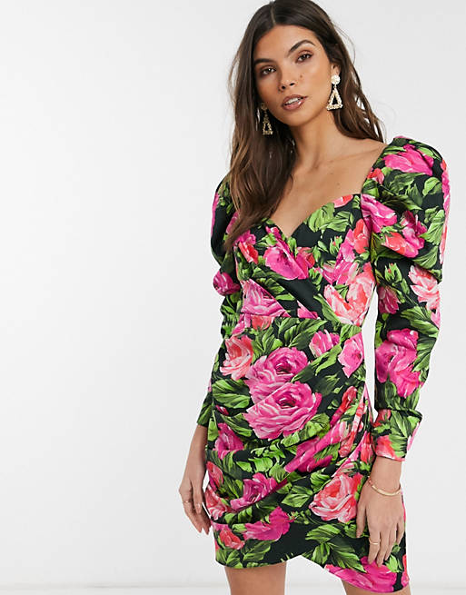 ASOS EDITION mini dress with puff sleeve in floral print