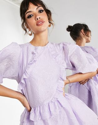ASOS EDITION mini dress with ruffle in textured organza-Purple
