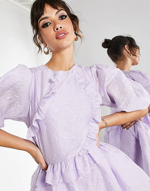 Women mini dress with ruffle in textured organza 