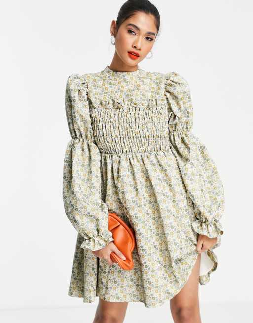 ASOS EDITION - Minikjole med rynket bryst i småprintet blomstermønstret jacquard, 3 af 4