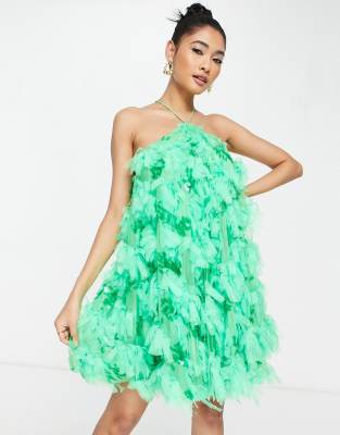 ASOS EDITION - Minikleid aus strukturiertem Netzstoff in Grün mit offenem Rücken