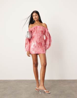 ASOS EDITION - Minikleid in Rosa mit Paillettensplitter-Besatz und überdimensionalen Ärmeln-Bunt