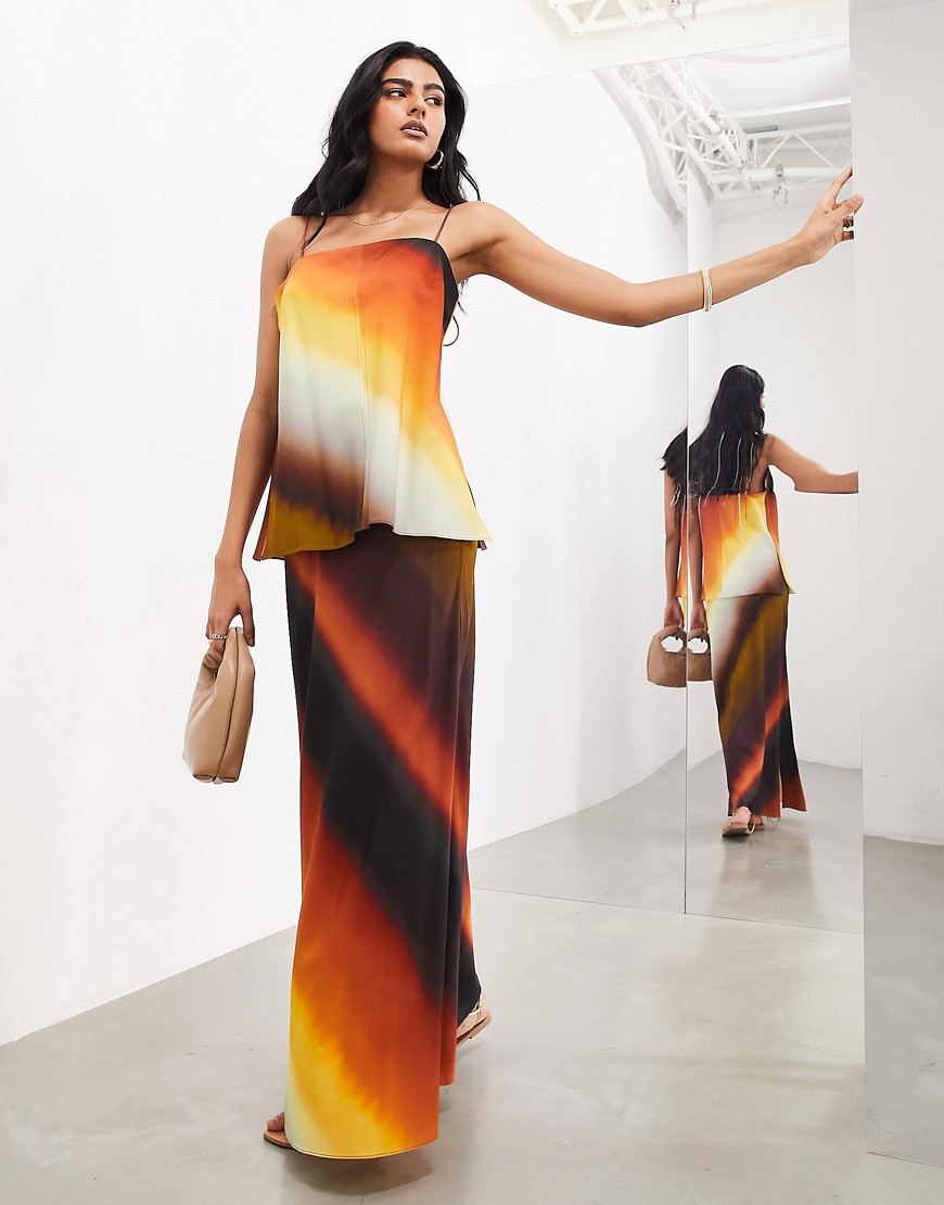 Asos Design Minimal Maxi Skirt In Ombre Sunset Stripe - Part Of A Set-multi