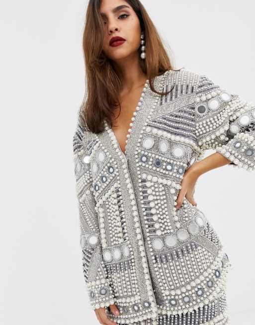 Asos edition mirror on sale and pearl oversized jacket