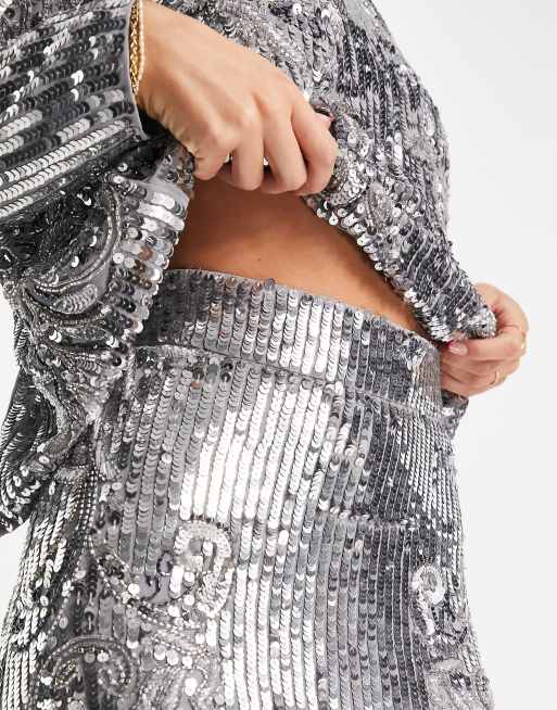 Silver sequin shop skirt asos