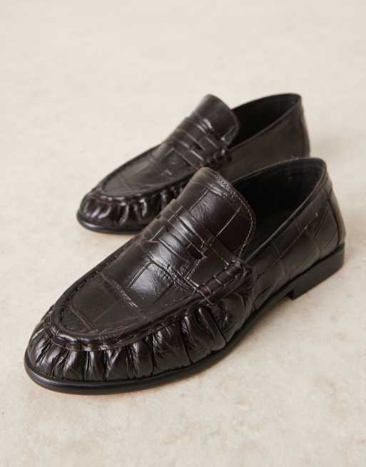 ASOS EDITION - Mocassini premium in pelle color bordeaux coccodrillo