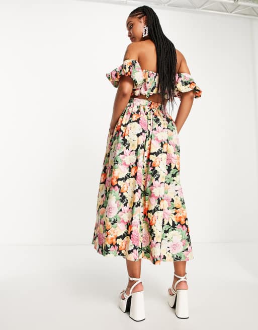 ASOS EDITION – Mörkblommig, panelsydd midikjol i bomull och chintz-tyg, 2 av 4