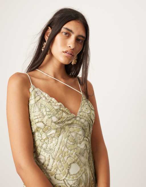 Asos green embellished dress best sale