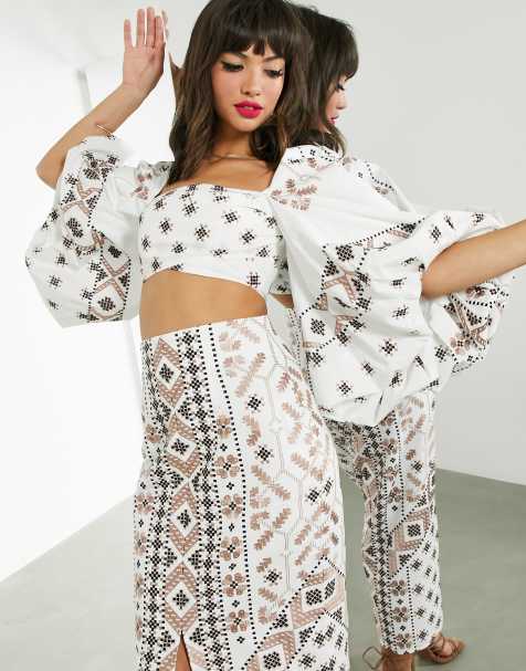 ASOS EDITION - Mosaic - Top brodé à manches bouffantes - Blanc - view 1