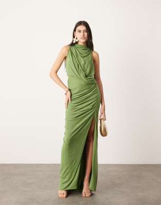 ASOS EDITION - Mouwloze maxi-jurk met gedrapeerd detail en plaatje in groen