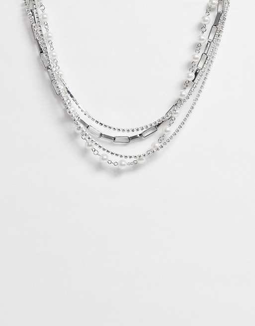 ASOS EDITION multi layer short chunky neckchain with faux pearl detail