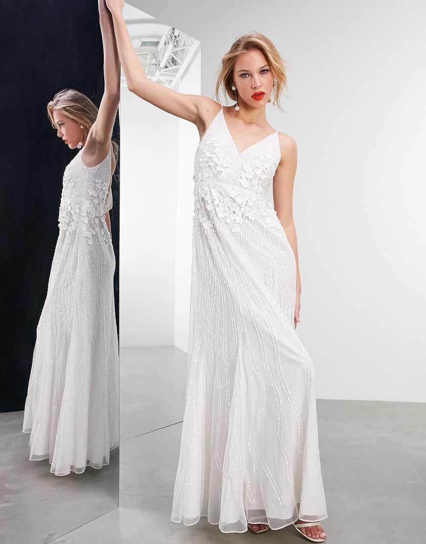 ASOS Edition Natalia 3D floral embellished cami wedding dress-White