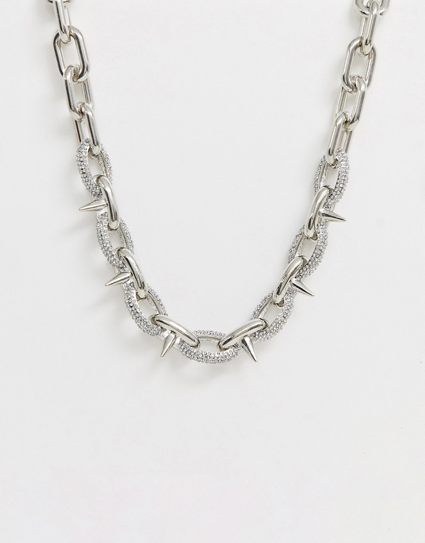 ASOS EDITION neckchain with spike detail and crystal design-Silver
