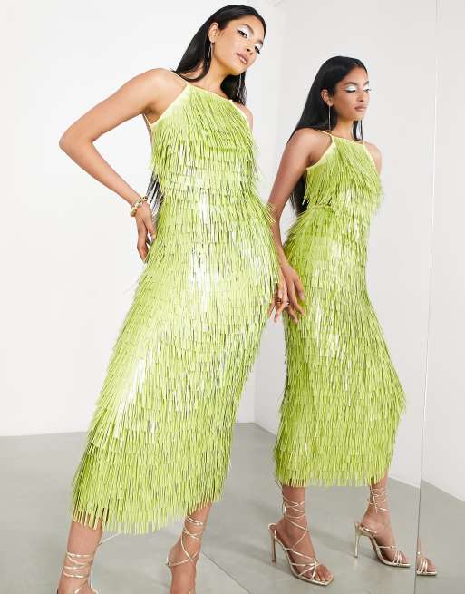 ASOS EDITION – Neckholder-Midikleid mit Pailletten im Splitterdesign in Limettengrün, 4 von 4