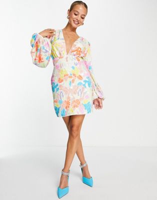 ASOS EDITION neon floral sequin mini dress