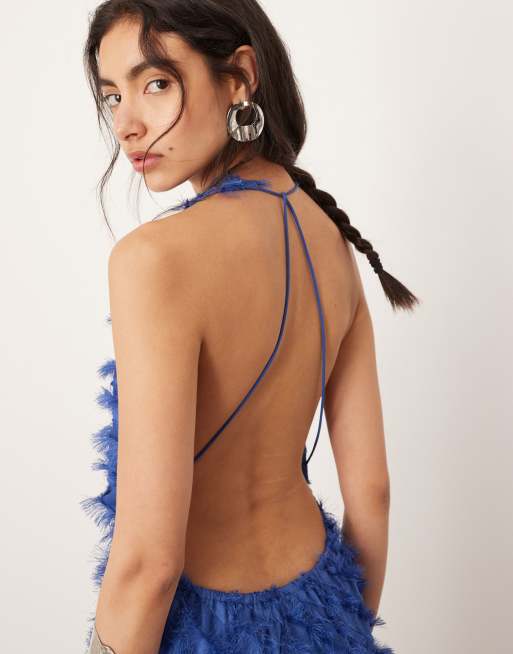 ASOS Edition – Niebieska fakturowana sukienka maxi z drapowanym dekoltem, 2 z 4