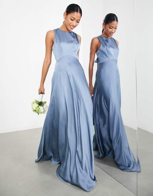 ASOS EDITION – Niebieska satynowa sukienka maxi z ozdobnym drapowaniem na plecach, 4 z 4