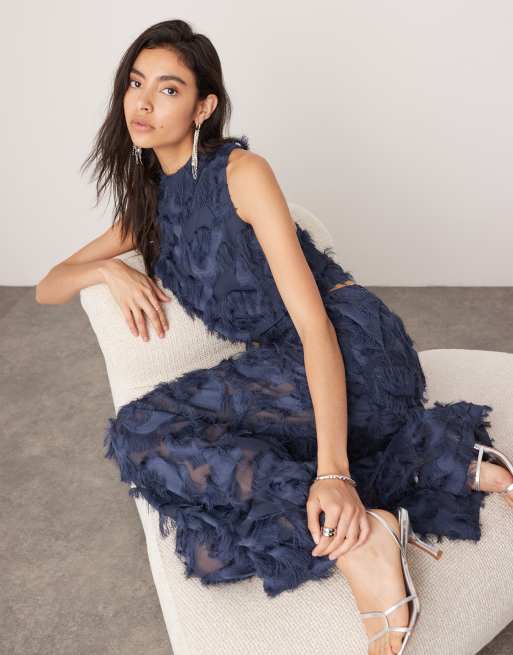 ASOS Edition – Niebieski fakturowany top o fasonie bokserki z zapięciem na zamek na plecach, część zestawu