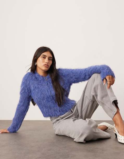 ASOS Edition – Niebieski krótki puszysty kardigan zapinany na zamek - view 1